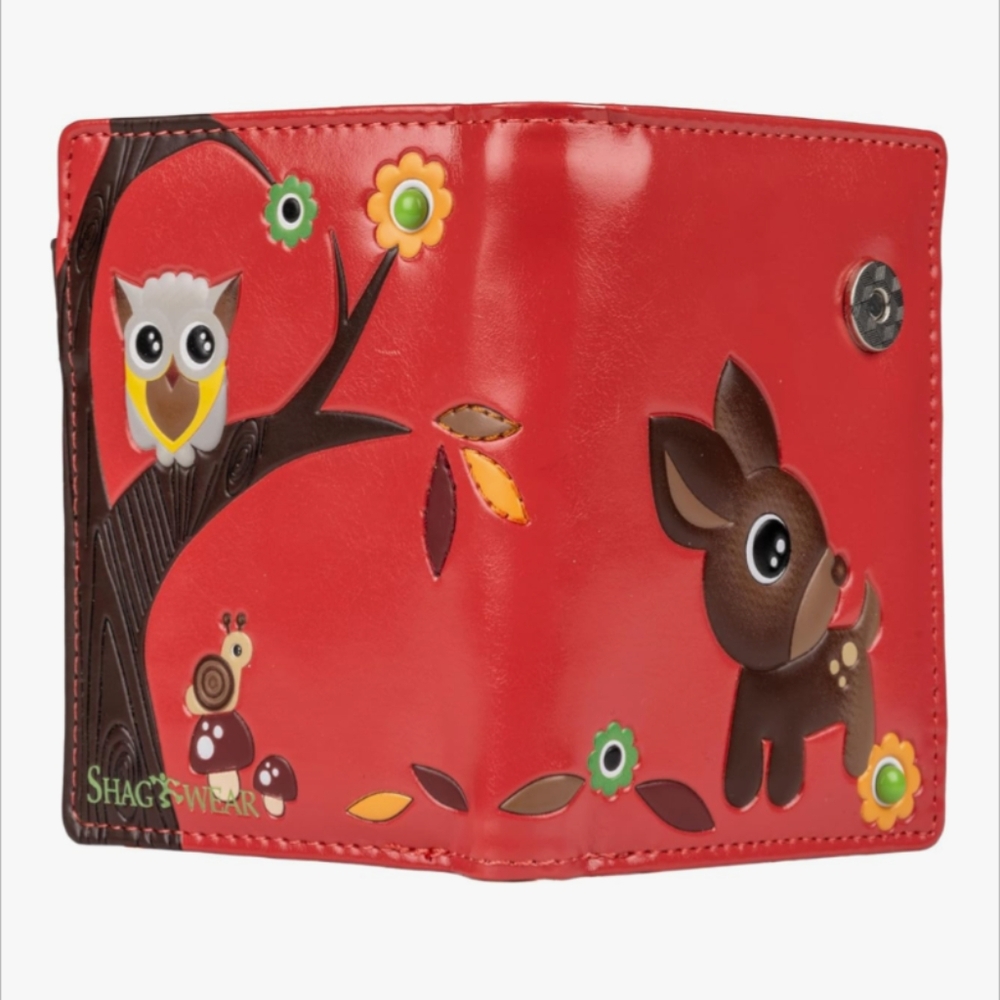 Shagwear Small Wallet Vegan Leather Soft Wipe Clean Woodland Forrest Red